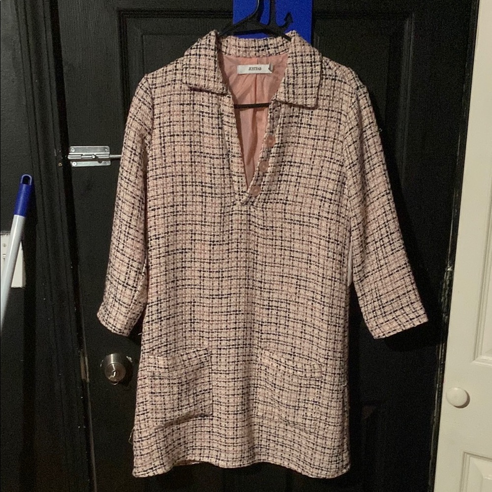 JustFab Pink and Black Long Sleeve Dress
